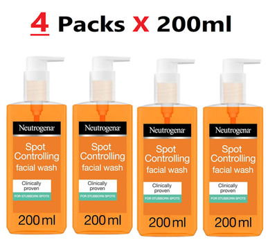 4X200ml Neutrogena Spot Controlling Facial Wash Oil-Free Acne Cleanser Salicylic