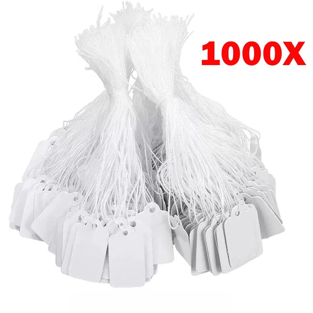 1000 Garage Sale Price Tags Size #5 White Merchandise Hang String Strung Garment