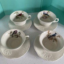 4 x Royal Cauldon Teacups/Saucers. Tanager/Blue Jay/Pine Grosbeak/Bluebird.