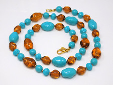 Vintage JOAN RIVERS Turquoise & Amber Glass Bead Necklace