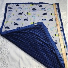 Parents Choice Dinosaur Baby Blanket Minky Dot Navy Blue Reversible 30x40
