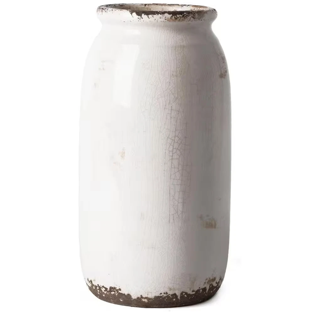 The Ceramic Vases for Flowers，9.8 Inch Rustic White Flower Vase，Farmhouse Decora