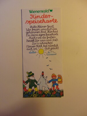 Vintage Menu WIENERWALD RESTAURANT 9.5'' x 4''