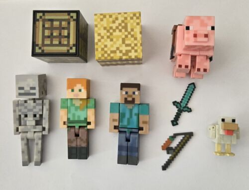 Minecraft Action Figure Toy Lot  With Accessories Animals Blocks Skeleton Pig - Picture 1 of 6