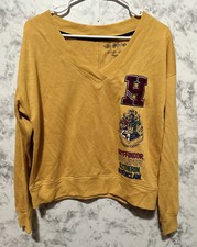 Harry Potter Gold V Neck Sweatshirt Hogwarts Crest Chenille H Patch Small 4 6
