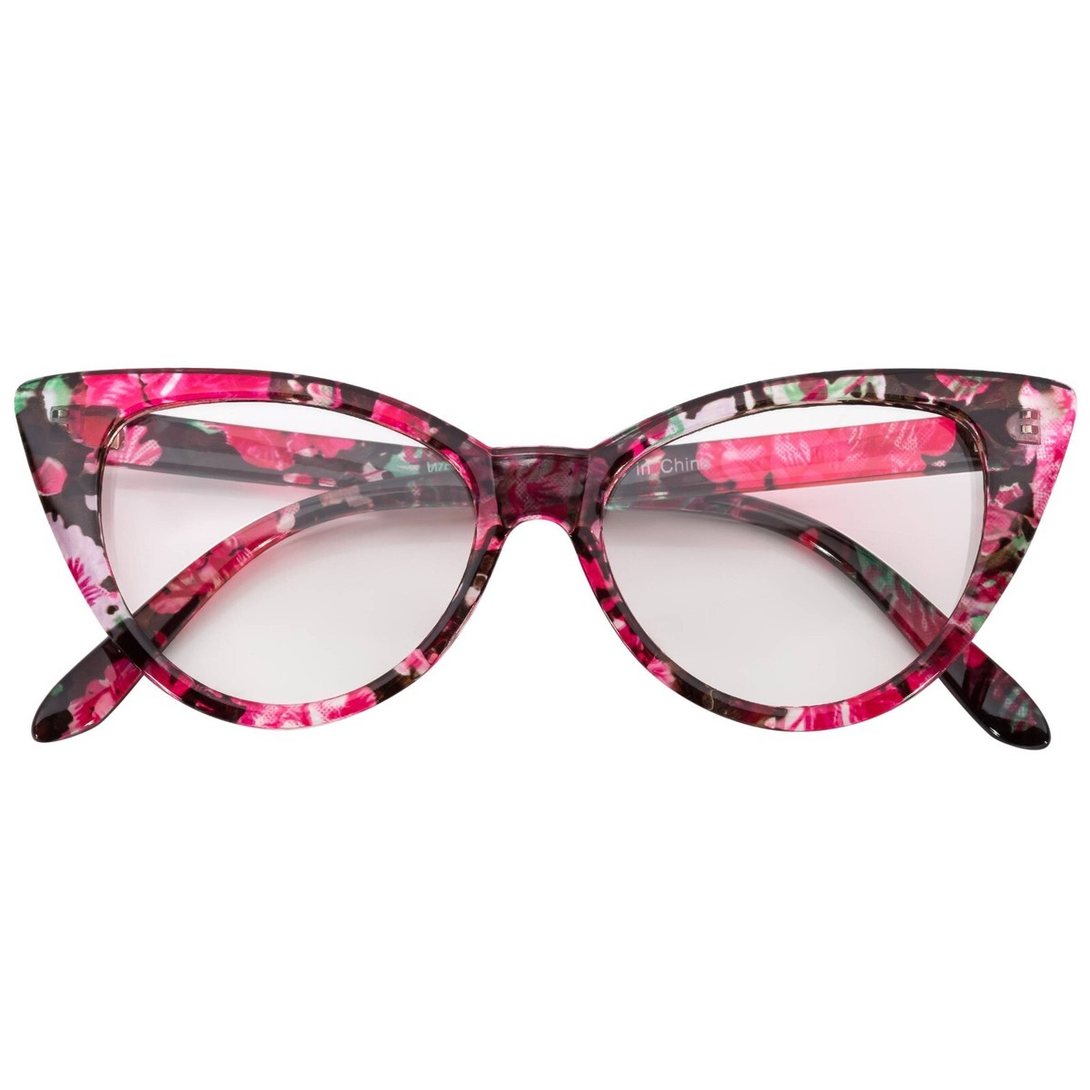 CAT EYE FLORAL RED PATTERN GLASSES CLEAR LENS WOMENs UVB UVA 