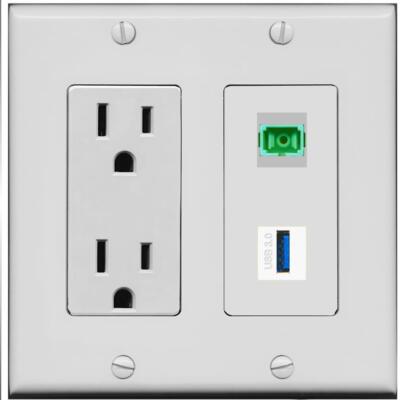 RiteAV 15 Amp Power Outlet and SC-APC-SX USB-3 Wall Plate [Gray]