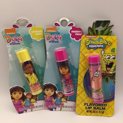 Lotta Luv Set 3 Flavor Lip Balm Dora Lemonade Raspberry SpongeBob Strawberry
