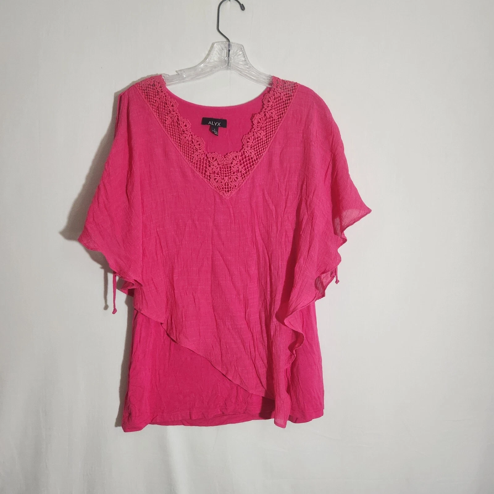 Camicia da donna ALYX rosa L rayon elasticizzata floreale collo a V pizzo top a strati fluido
