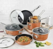 Gotham Steel Copper Cast Stackmaster Pots and Pans Set, 10 Piece Stackable G1