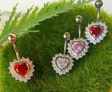 1pc Heart CZ Gems Pierced Belly Navel Naval Ring Body Jewelry Gold Rose Gold