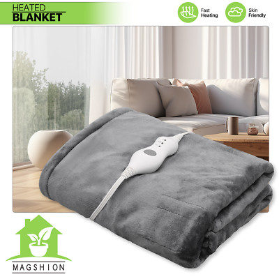 4 Hours Timer Auto-Off 60''x45'' Heated Electric Flannel Blanket 3 Heating Levels