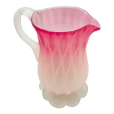 Vintage Mt Washington Pink Satin Glass Diamond Pitcher Jug