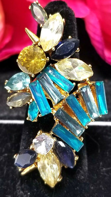 Gold Erickson Beamon Rocks Rhinestone Statement Ring 6 3/4