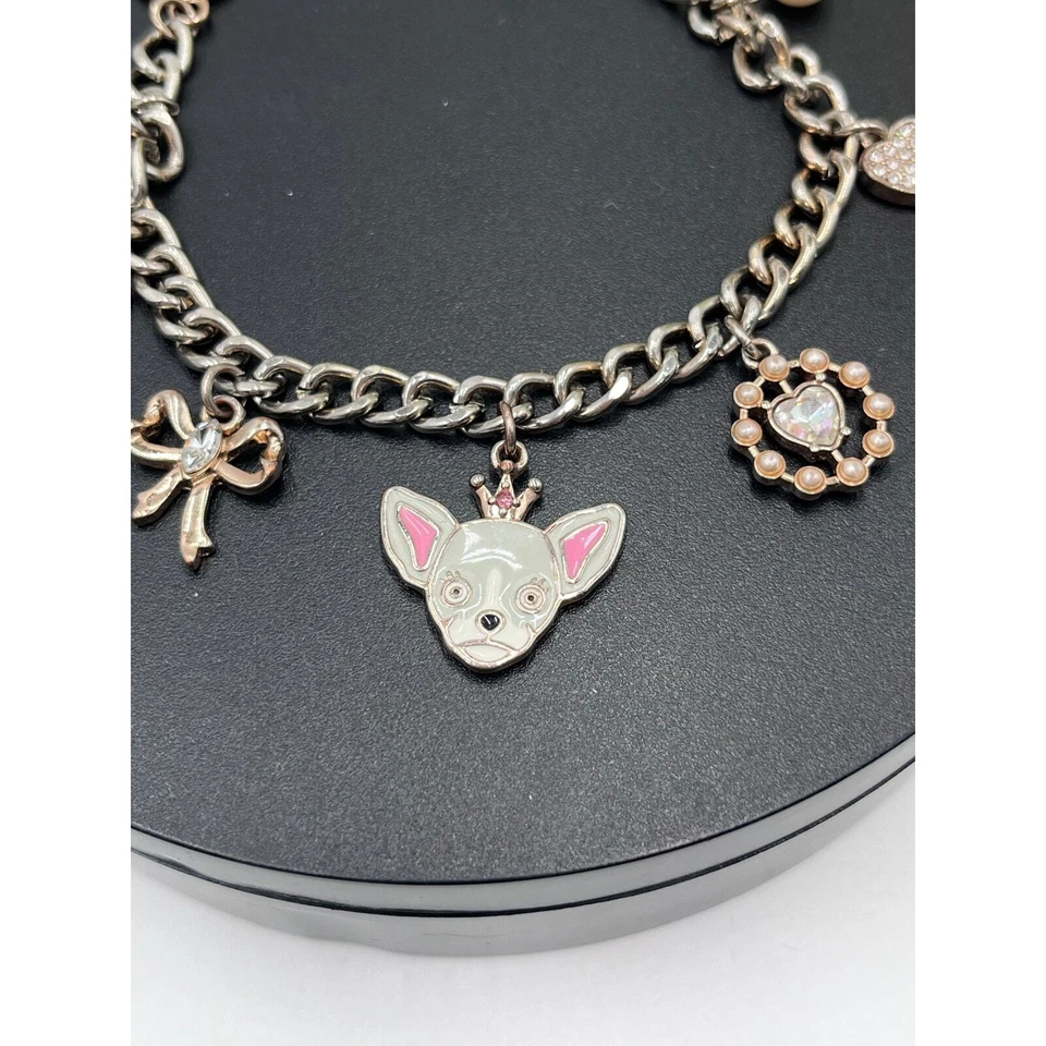 Betsey Johnson Love Me Chihuahua Dog Bone Heart CharmBracelet Rare Rose Gold - Image 3 of 4