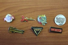 Lot of 7 Vintage Rock & Roll Hat Pins Rush Judas Priest Triumph Scorpions Guitar