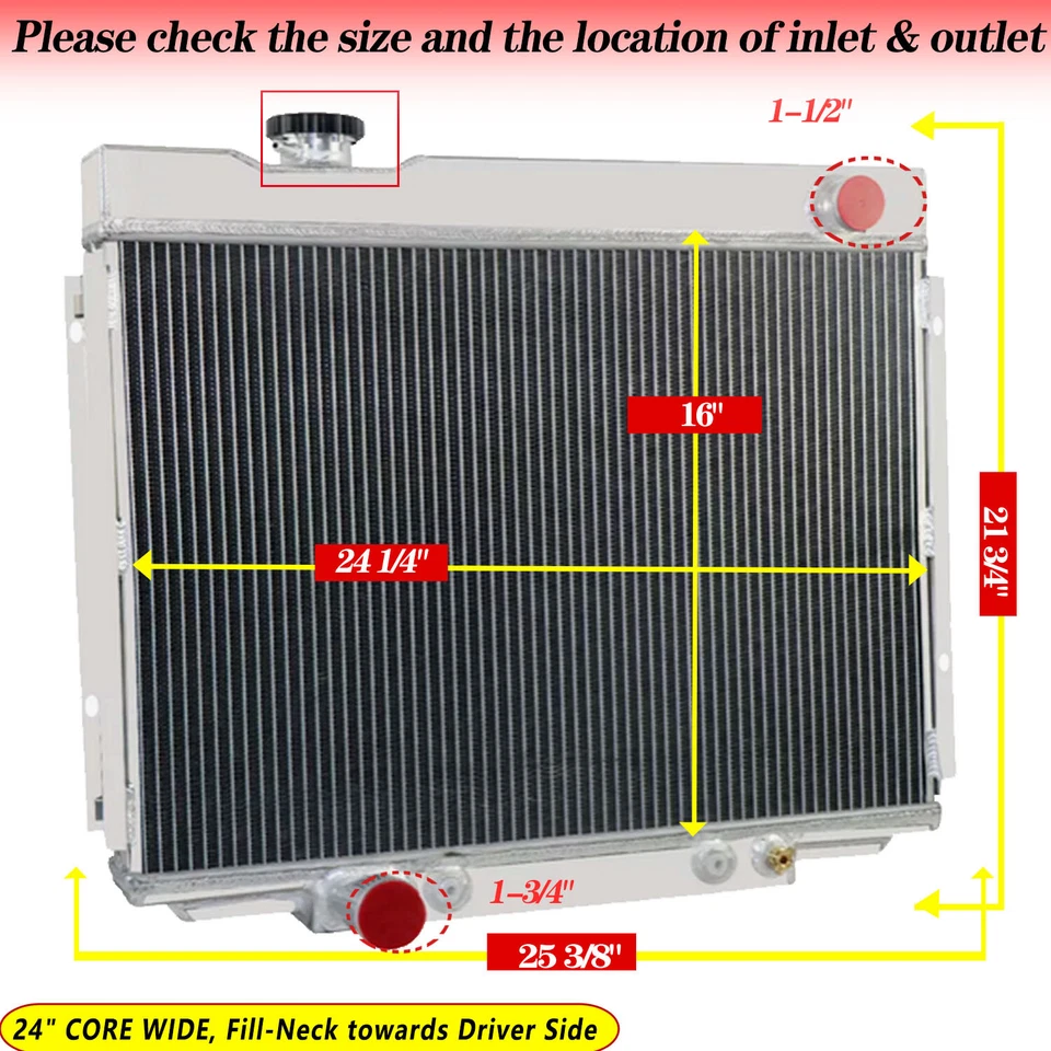 Radiador de 4 filas para Ford Mustang Mercury V8 Cougar 1967-1970 1968 390-428-429 AT Foto 3 de 4
