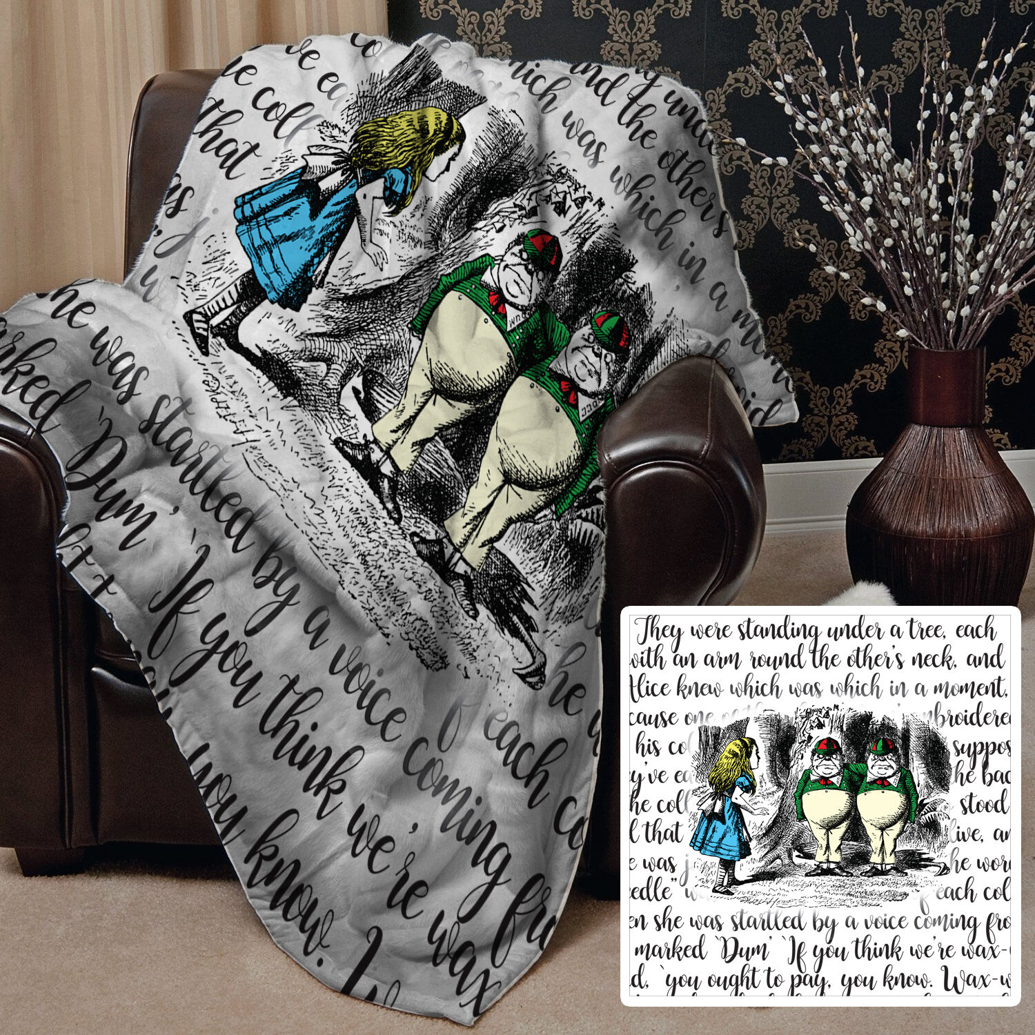 Alice In Wonderland Fleece Blanket Large Throw Over Tweedledee Tweedledum For Sale Online