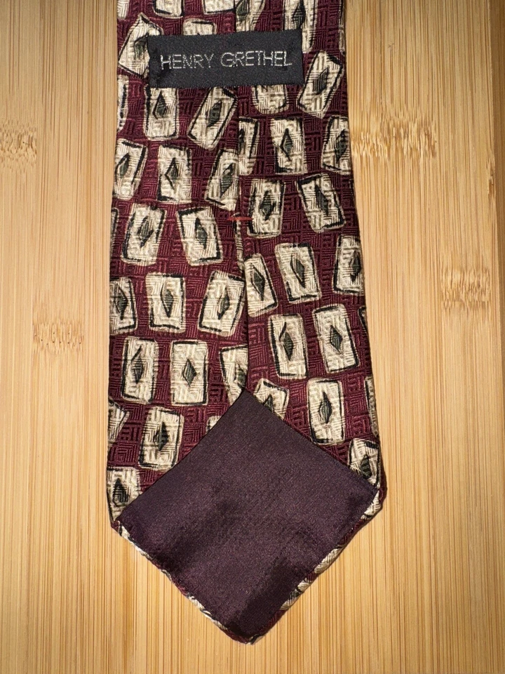 Henry Grethel Burgundy Multicolor Geometric Silk Tie - 56L 4.0W - Image 2 of 2