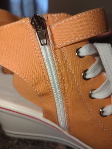WOMEN CANVAS WEDGE HEELED PLATFORM SNEAKER 36 - 5.5 Orange Color. OCHENTA BRAND - Picture 8 of 12