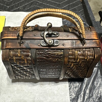 Vintage wooden Cage Purse Bamboo Boho Oriental Small