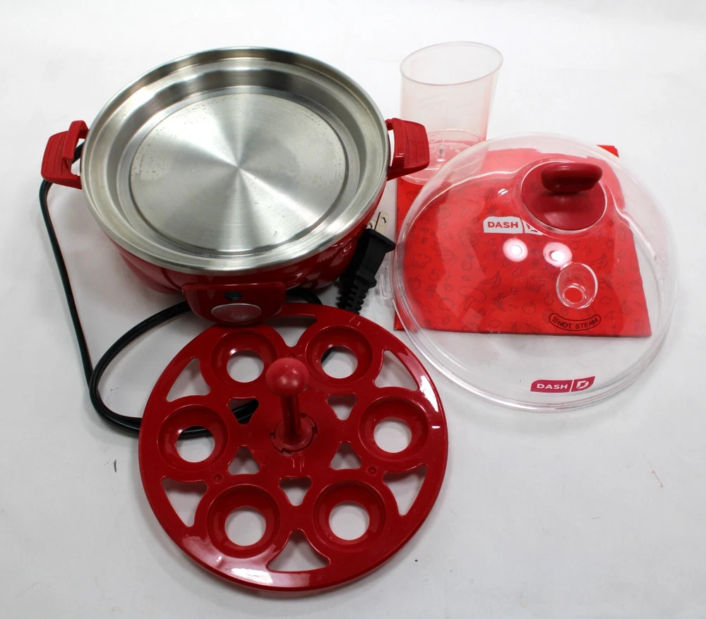 DASH Rapid Red Egg Cooker for 6 Eggs with Box and Inserts in Excellent Condition