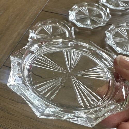 Vtg Set 12 Cut Glass Coasters Drink Barware Art Deco Starburst Reims France - Picture 7 of 11