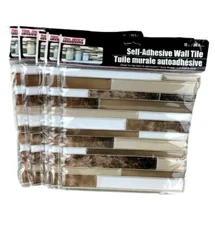 LOT of 5 Sheets Hardware Self Adhesive Tan/ Brown/ White Wall Tile 12x12 Panels