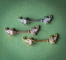 PAIR CZ Set Floral Filigree Nipple Rings Shields Pierced Body Piercing Jewelry