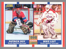 1990 Patrick Roy Mike Liut Score Hockey Season Leader Goals Against Average #354