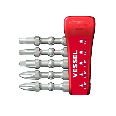 Vessel Impact Torsion Bit Set Magnetic Charge Holder Phillips Torx Square 5pc 2''
