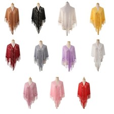 Lace Fringed Cover Up Hollowout Pattern Shawl for Female Formal Event Daily Wear