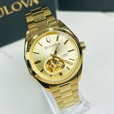 Bulova 97A182 Surveyor Gold Tone Dial Stainless Steel Men s Automatic Watch 39MM