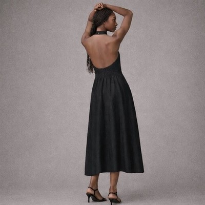 Ralph Lauren Black Linen Embroidered Halter Midi Dress Button Neck Sz 14 | eBay Ralph Lauren Black Linen Embroidered Halter Midi Dress Button Neck Sz 14 | eBay