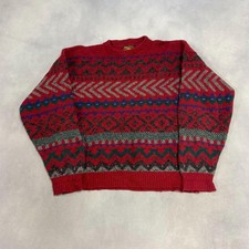 Vintage Abstract Knitted Jumper Patterned Grandad Knit Sweater Men's Xl