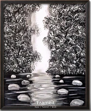 Original, OOAK, signed, COA, 11 x 14 Acrylic on Canvas Black and White Waterfall
