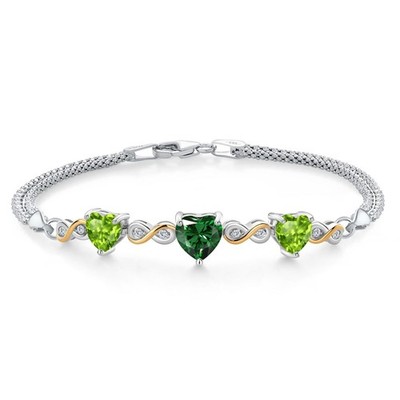 925 Silver and 10K Yellow Gold Nano Emerald and Peridot and White Lab Grown