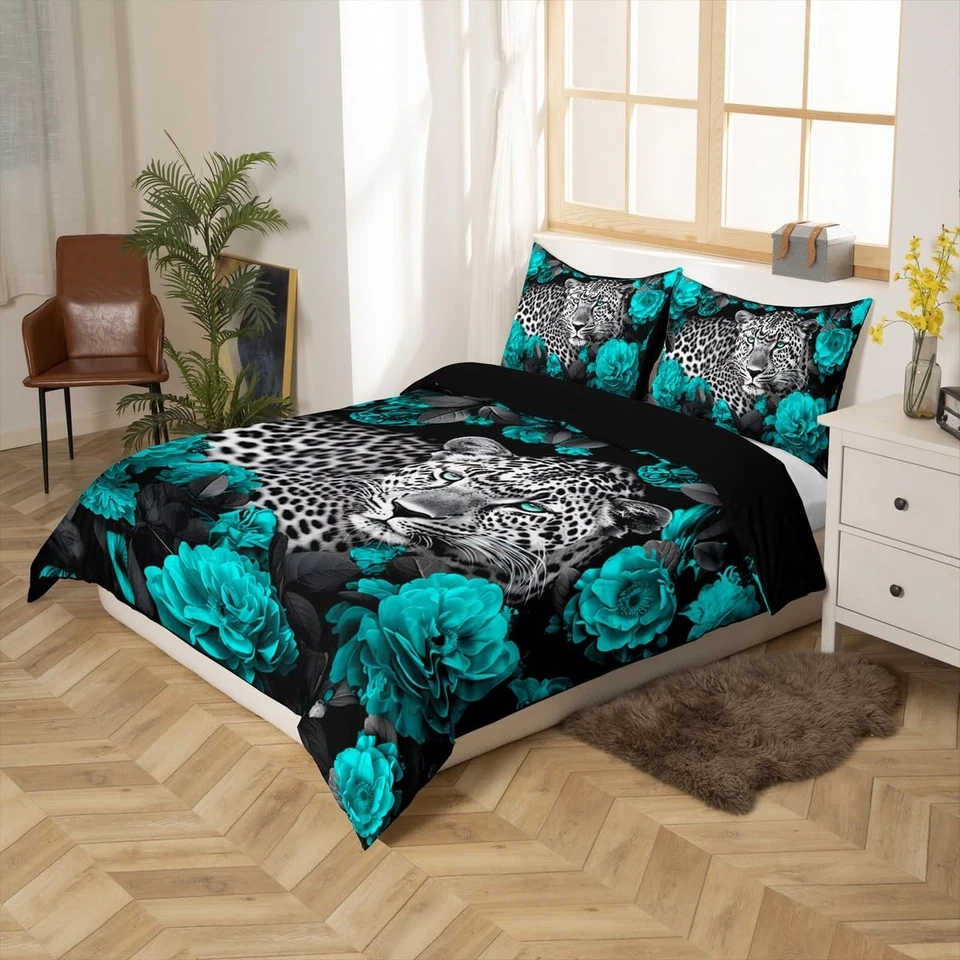 3D леопард пододеяльник бирюзовый розовый гепард печать комплект постельного белья королевский размер, африканский... - Изображение 2 из 4