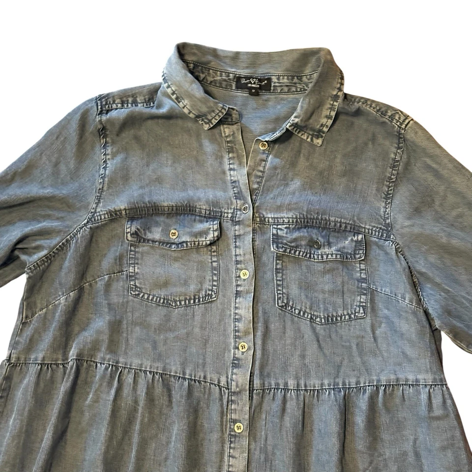 Vestido Terciopelo Corazón Bree Talla 1X Cambray Denim En Niveles Vaquera Occidental Country Foto 3 de 4