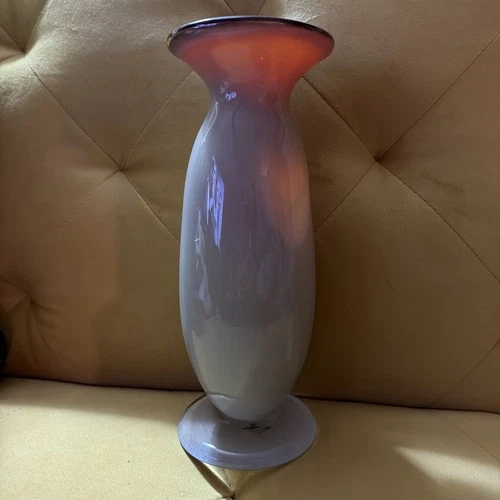 Vintage Venini Opalino Blown Murano Glass Vase 12” Orange Interior Cream