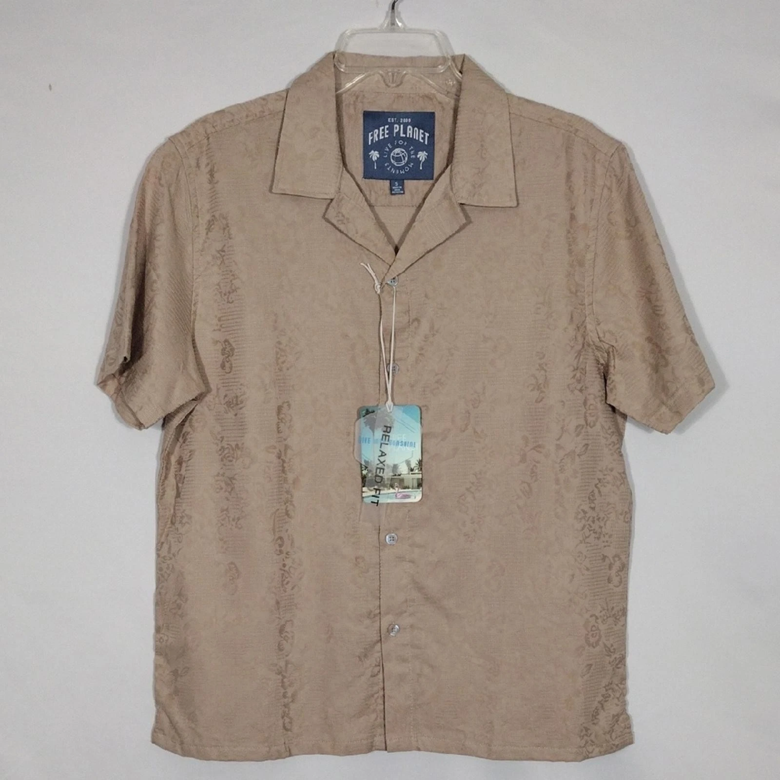 NWT Free Planet Men's Casual Oxford Tan Button Down Shirt Size medium Cotton