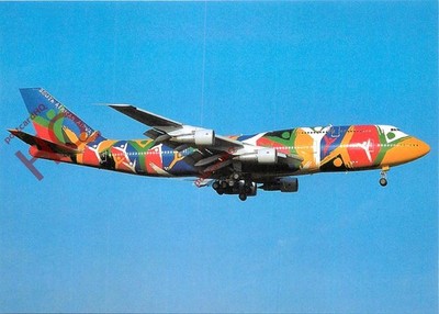 Ansichtskarte: - SÜDAFRIKANISCHE OLYMPISCHE LACKIERUNG BOEING 747-312 ZS-SAJ [WCC]