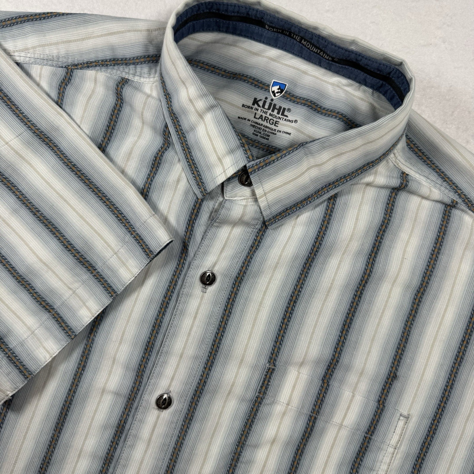Kuhl Shirt Mens Large Stripe Outdoor Hiking Button Up Short Sleeve