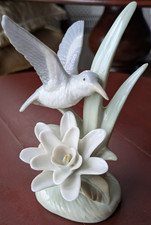 Hummingbird with White Magnolia Porcelain Figurine Vintage 6 Inches Tall