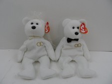 Ty Beanie Baby Bride and Groom Set 2001 White Mr & Mrs Wedding Bears Pair - NEW