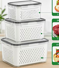 3pc Plastic Food Storage Containers Set, Clear/White Snap Lids, Stackable