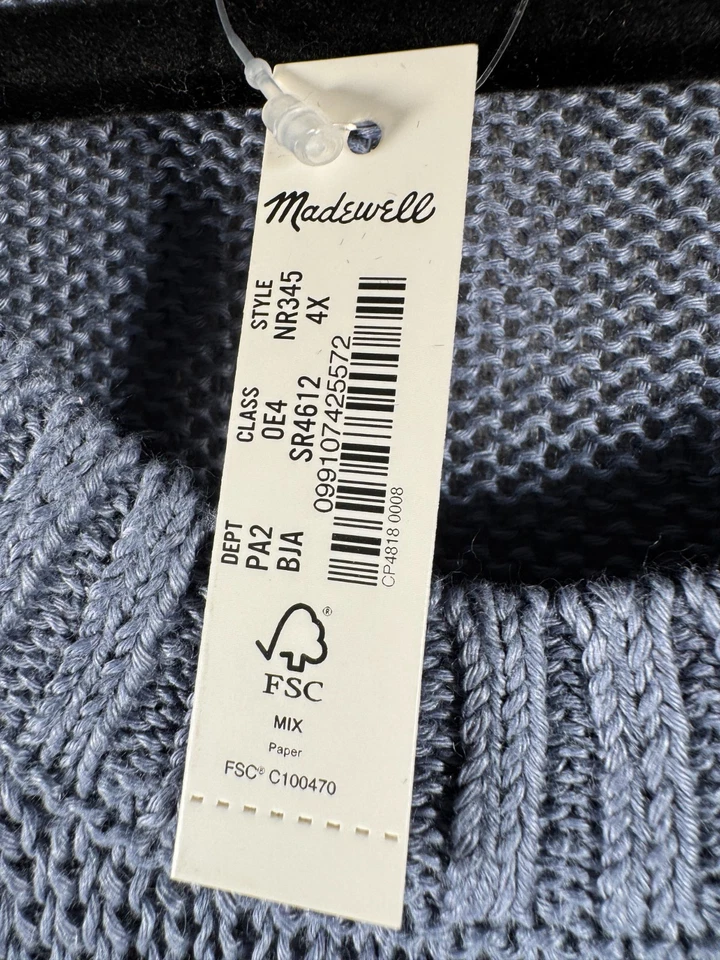 Nuevo suéter de lino Madewell para mujer talla 4X azul tejido cuadrado nuevo con etiquetas cuello redondo Foto 3 de 4