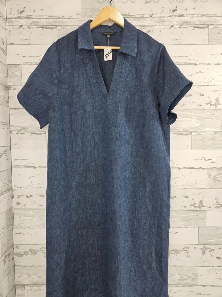 Banana Republic Cruz Tunic Kaftan Linen Indigo Maxi Dress Womens XXL - Image 2 of 4