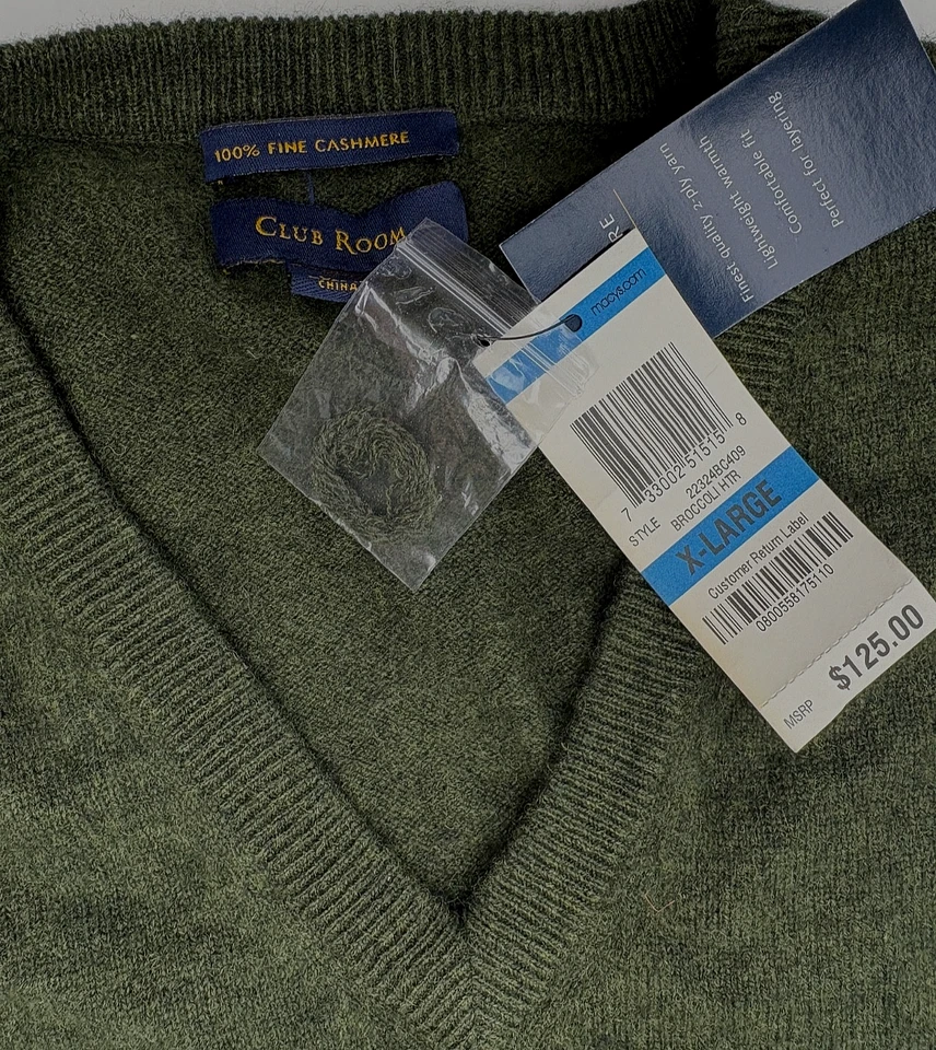 NWT $125 Club Room 100% 2-Ply Yarn Cashmere Sleeveless Knit Vest V-Neck size XL - Image 2 of 4