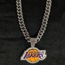 NBA Los Angeles Lakers Necklace Pendant Cuban Chain Link Basketball Jewelry